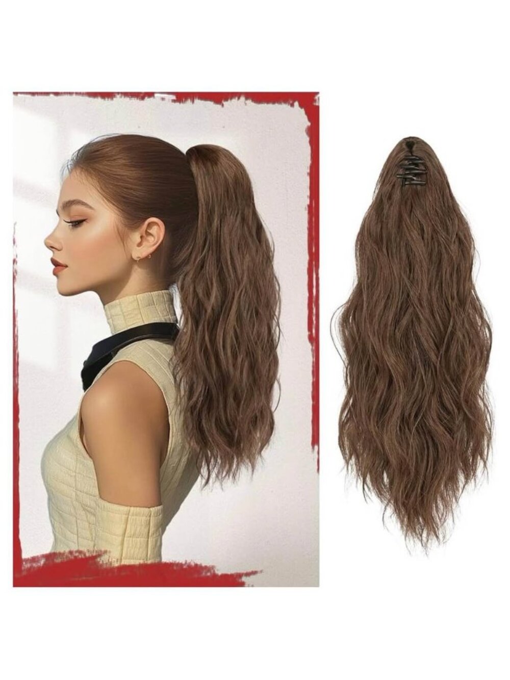 Sofeiyan Claw Clip 16β Brown Wavy Ponytail Extension